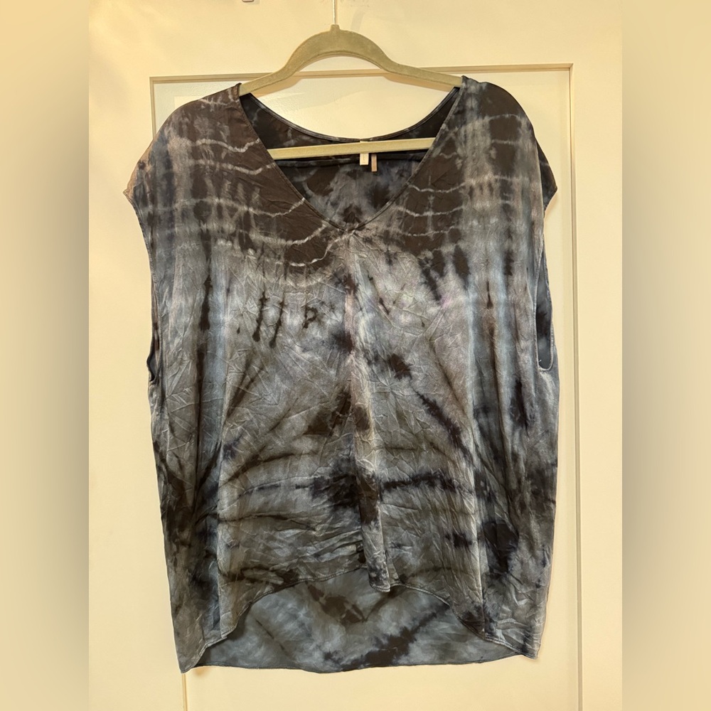 7 For All Mankind Black/Navy/Grey Tie-Dye Blouse